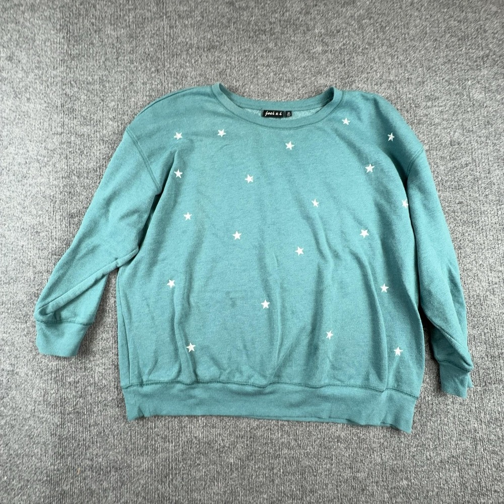Joei & I Top Womens 3X Green Star Print Fleece Sweatshirt Pullover Plus Casual
